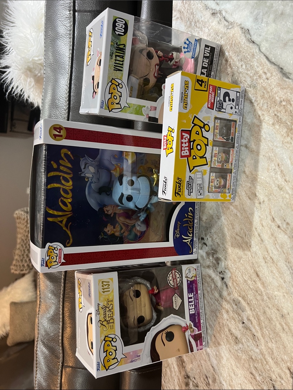 Funko Pop! Lot- Large Aladdin, Cruella, Belle, and Bitty Pop Minions